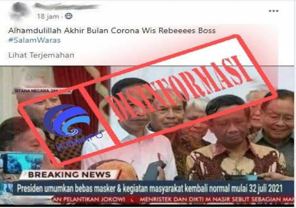 [DISINFORMASI] Presiden Jokowi Umumkan Indonesia Bebas Masker